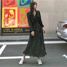 Load image into Gallery viewer, Elegant Ruffles Chiffon Women Long Dress Star Print Autumn Sexy V-neck Sashes Maxi Dress Evening Party Female Dress Vestidos