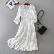 Load image into Gallery viewer, Ordifree 2019 Summer Women Long Tunic Beach Dress Sundress Long Sleeve White Lace Sexy Boho Maxi Dress
